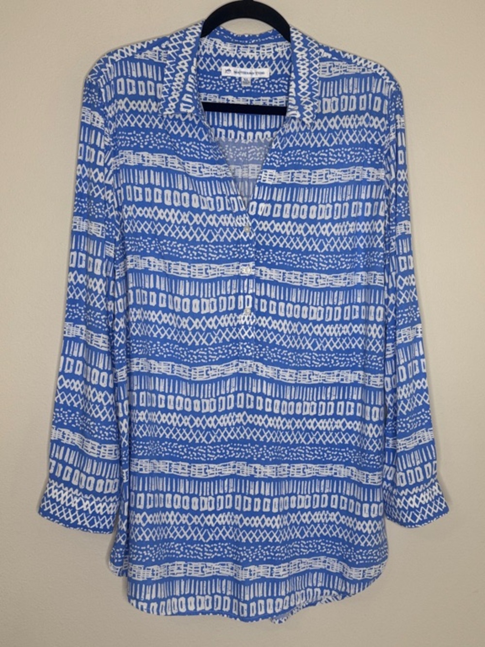 Southern Tide Blue and White Printed Swim Coverup Tunic